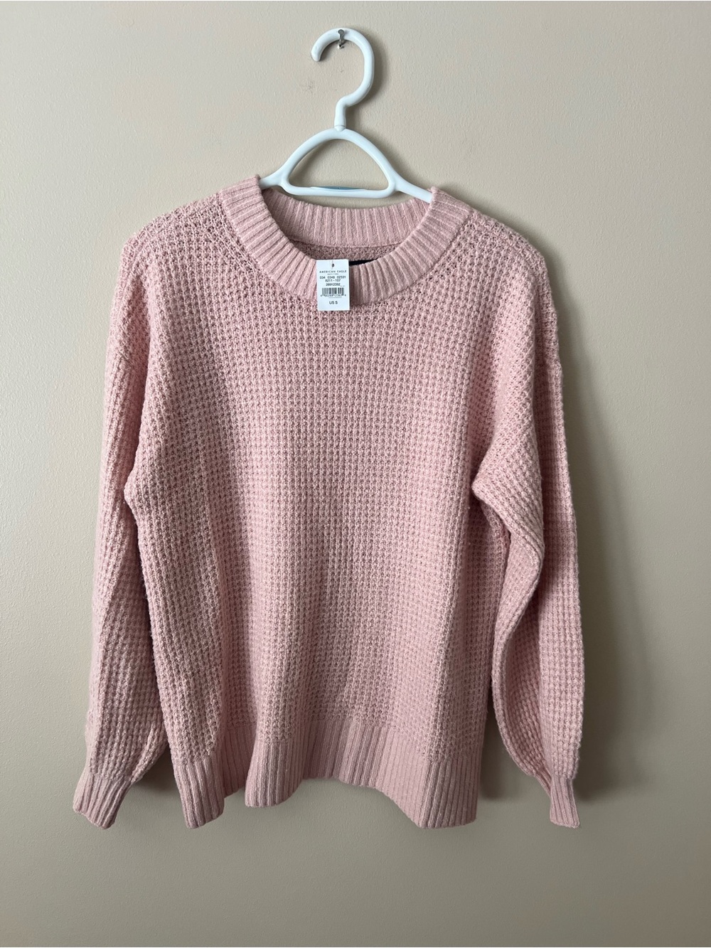 American Eagle Outfitters Soft Pink Waffle Crewneck Sweater